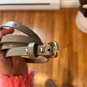 Ann Taylor thin beige glossy belt with genuine leather.